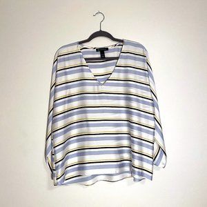 INC striped V neck satin top